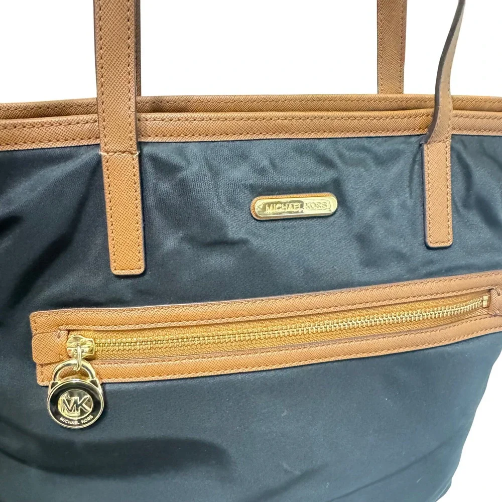 Michael Kors Kempton Nylon Tote Womens Large Black‎ Brown Excellent 30T2GKPT3C